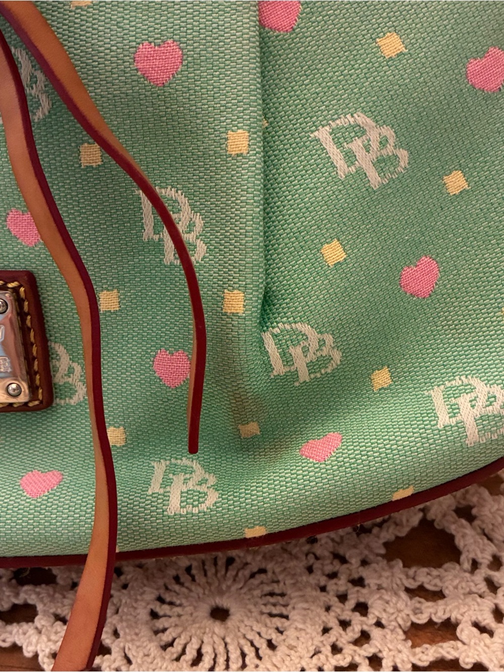 Vintage Dooney & Bourke Green Logo-Print Drawstring Shoulder Bag/Hand Bag - Picture 5 of 12